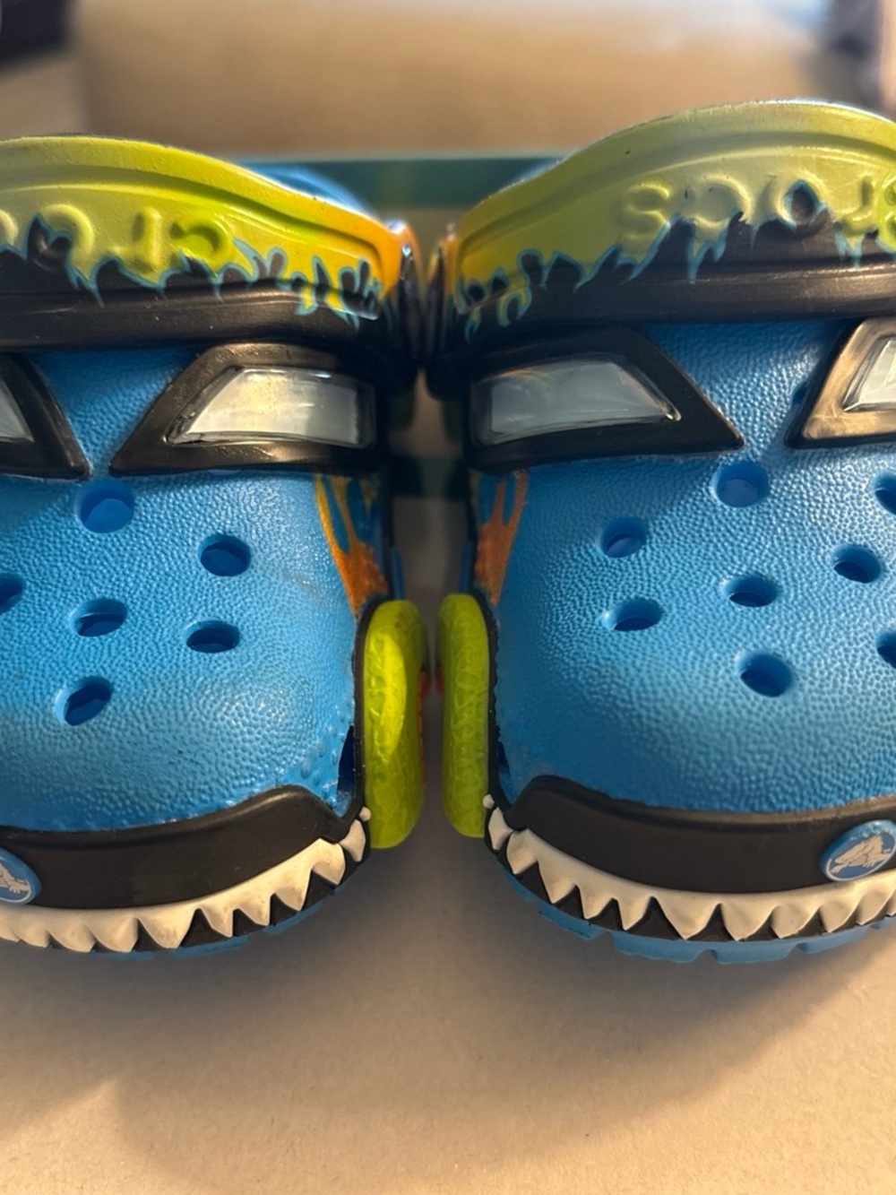 Kids Blue Shark Clog Shoes with Green Accent Toddler size 4